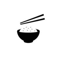 tazón de arroz con silueta de palillos. elemento de diseño de icono en blanco y negro sobre fondo blanco aislado vector