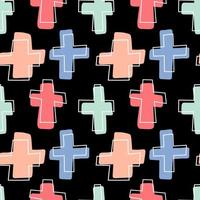 Seamless pattern with multi-colored crosses in linear style
