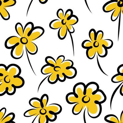 Seamless pattern of yellow wildflowers on a white background
