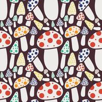 Seamless pattern with wild mushrooms and toadstools. Vector illustration in a flat style