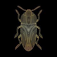 A golden beetle in a linear style. Linear vector illustration