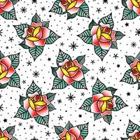 Seamless pattern with roses in the style of old school tattoo
