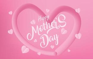 Mother's Day greeting card banner vector with 3d flying hearts pink papercut.symbol of love and handwritten letters on pink background.