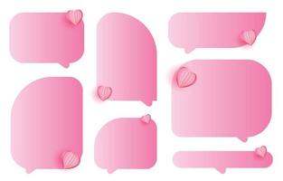 Set of decorative pink speech bubbles with hearts, speaking and talking communication and conversation isolated on white vector illustration, valentines day concept