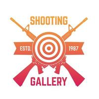 Shooting Gallery logo with crossed assault rifles and target on white, vector illustration