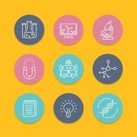 Science line icons, genetics, chemistry, physics, biology, laboratory, research round flat icons, vector illustration