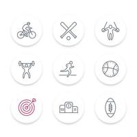different kind of sports, round line icons, sports linear signs, vector illustration