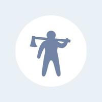 lumberjack icon, man with axe isolated on white, vector illustration