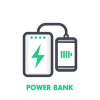 icono de vector de teléfono inteligente de carga de banco de energía