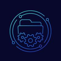 project management line icon, folder and gears, vector