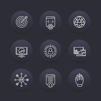 seo line icons, search engine optimization, internet marketing, website indexing, seo tools dark icons set, web page indexing vector