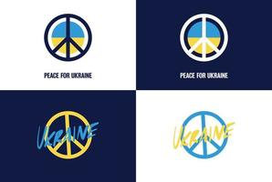 Peace To Ukraine illustration set. Vector set of 4 graphics, depicting peace sign along side with Ukrainian flag and modern looking graphics with hand drawn Ukraine text.