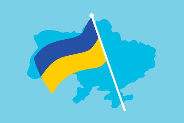 Support Ukraine. Ukrainian flag over the map of Ukraine. Design showing the concept of sovereign Ukrainian borders, modern european country, in flat design.