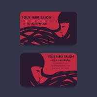 Business card for hair salon with long haired girl, in dark red vector