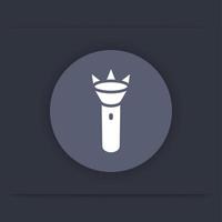 Flashlight flat icon, flashlight pictogram, round icon with luminous flashlight, vector illustration