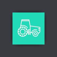 icono de línea de tractor, agrimotor, vehículo de ingeniería, icono cuadrado de tractor agrícola, ilustración vectorial vector