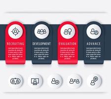 Staff, HR, employee development timeline template, steps, infographics elements with line icons vector