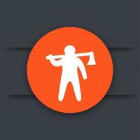 lumberjack icon, man with axe, lumberman round pictogram vector