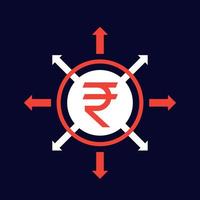 money distribution icon with rupee, vector