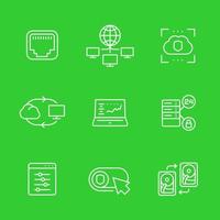 servers, networks icons set, linear style vector