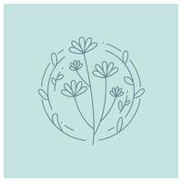 flower and leaves line illustration on blue background vector