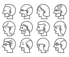 bald man, human face profile avatars line icons vector