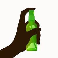 Bottle spray in African american female hand. vector