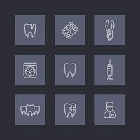 diente, cuidado dental, estomatólogo, cuidado dental, estomatología, iconos de línea en cuadrados, ilustración vectorial vector