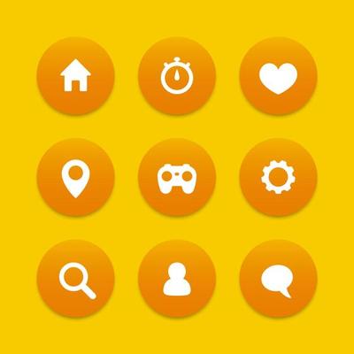 Basic web icons, settings, login icon, home, address, search, favourite, chat, round icons set, vector illustration