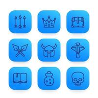 Game line icons set 2, vector illustration