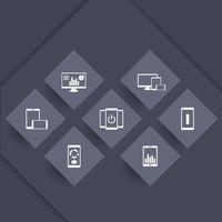 Geometric mobile, desktop business app, tablet, smartphone app, icons, pictograms, vector illustration