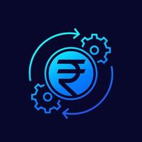 icono de optimización de costos con rupia india vector