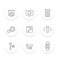 settings, gears, tools, development line round icons, vector illustration