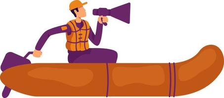 Rescuer sitting in lifeboat semi flat color vector character