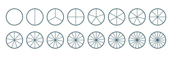Pie charts set. Infographic elements line concept. Circle diagram. Vector round 18 section