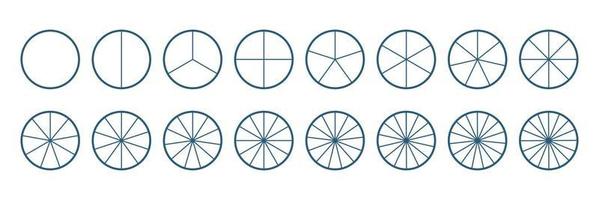 Pie charts set. Infographic elements line concept. Circle diagram. Vector round 18 section