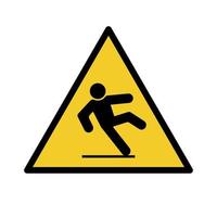 Caution wet floor symbol. Informational warning sign. Falling Man in Triangle. Slip person. Vector illustration on white background