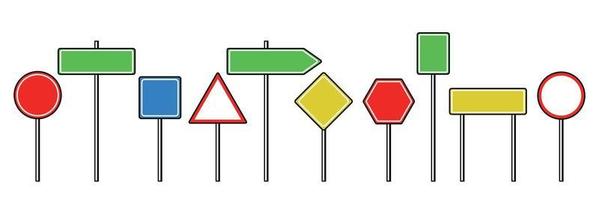 Road signs, blank street traffic set. Collection of informational boards. Vector illustration on white background isolation