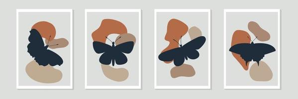 Set of abstract shapes with butterfly silhouette. Interior frame design. Vector illustration