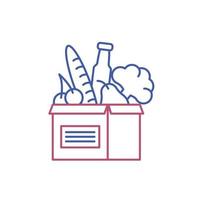 icono de línea de caja de alimentos. concepto de entrega. canasta de paquetes de comestibles llena de comida, mejor trato, productos de buena calidad. ilustración vectorial sobre fondo blanco, aislado vector