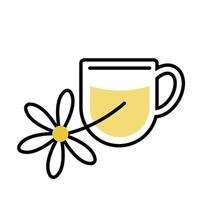 Chamomile tea. Tea cup line icon concept. Herb drink in morning. Vector illustration