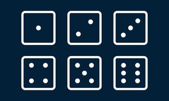 Dice game line icon set.  Pipped dices. Toss from one to six. Die for casino craps, table or board games, luck and random choice. Vector illustration, isolated