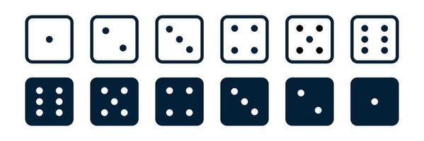 Dice game line icon set.  Pipped dices. Toss from one to six. Die for casino craps, table or board games, luck and random choice. Vector illustration, isolated