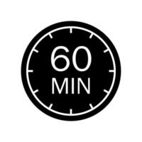 60 minutes icon. Symbol for product labels. Cooking time, cosmetic or chemical application time, sport time. Vector illustration