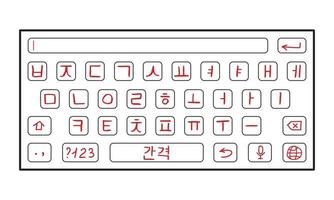 Korean smart keyboard. Hand drawn letters. Vector illustration on white background