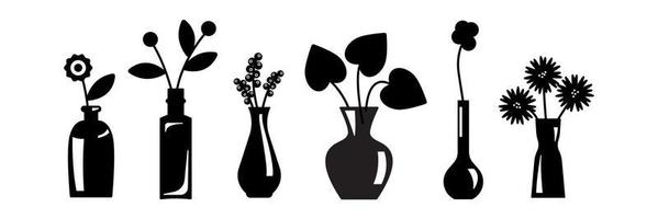 Flowers in the vase silhouette. Simply shapes. Element of interior, decoration for design. Vector illustration on white back ground isolated