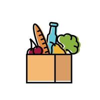 Food box flat icon. Delivery concept. Grocery package basket full of food, best deal, good quality products, vector flat illustration on white background, isolated