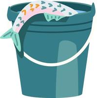 Bucket with fish semi flat color vector object