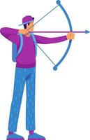 Young man with arrows and bow semi flat color vector character