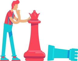 Thoughtful man with chess pieces semi flat color vector character